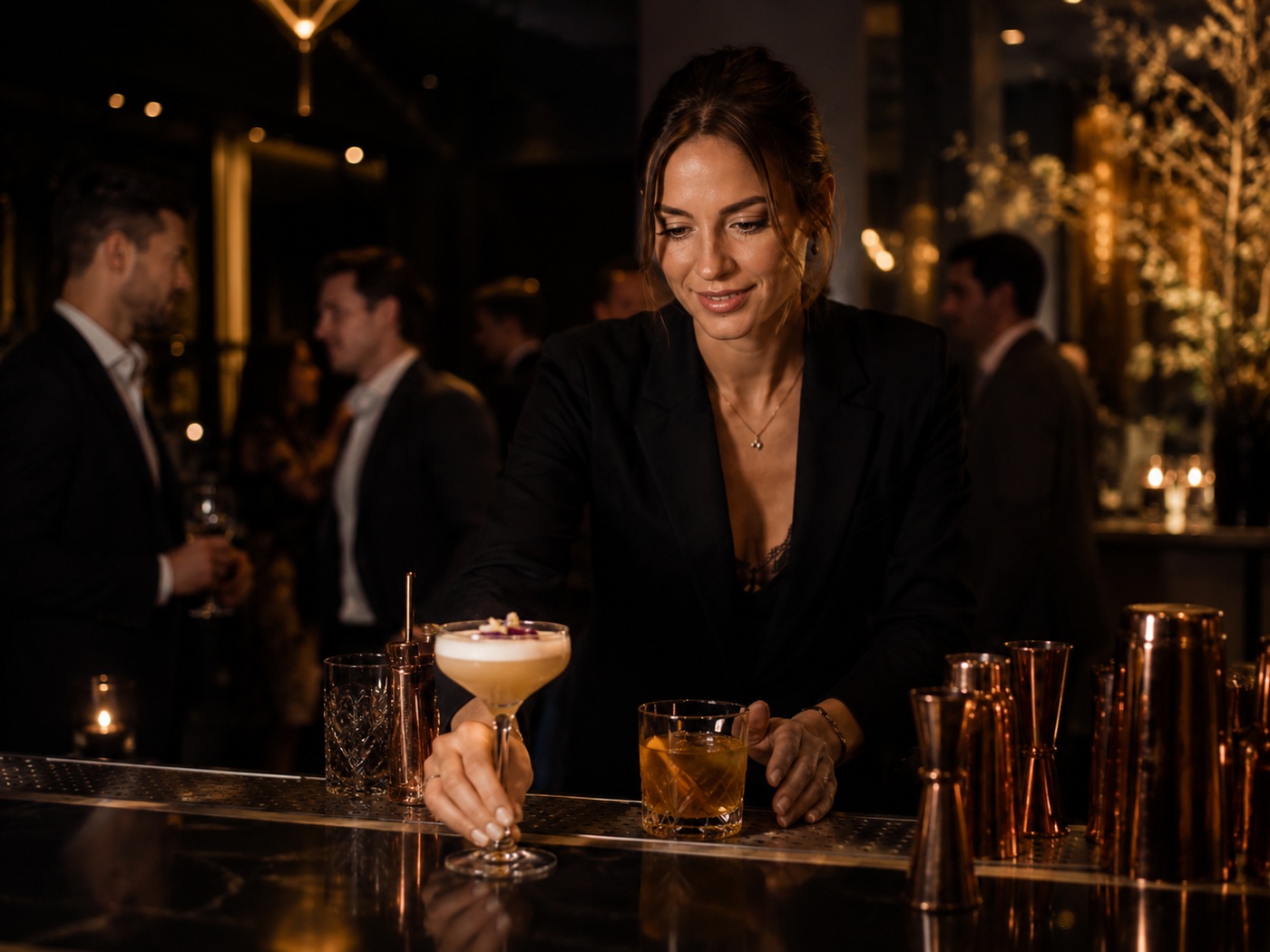 Professional bartender serving cocktails at a premium event